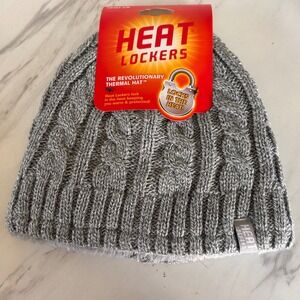 Heat Lockers Gray S/M Unisex Thermal Knit Hat Beanie Faux Fur Lined 183535‎